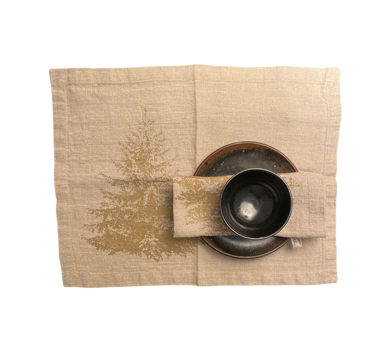 Serviette Leinen natur, Tanne messing