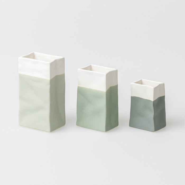 Vase mini Porzellantüte Set aus 3 Grüntöne