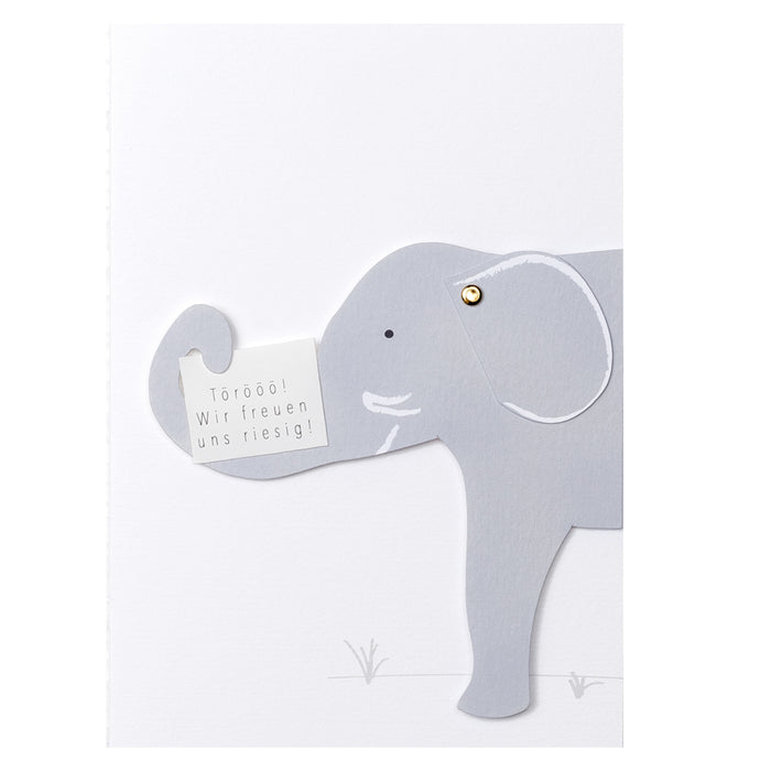 Tierische Babykarte Elefant - Wir freuen uns riesig -