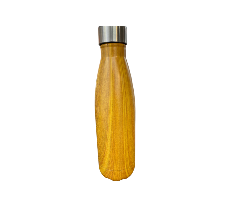Thermosflasche aus Edelstahl in Holzoptik