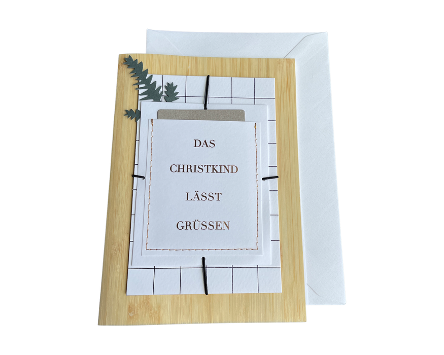 Weihnachtsgeschenkkarte „Das Christkind lässt grüßen“
